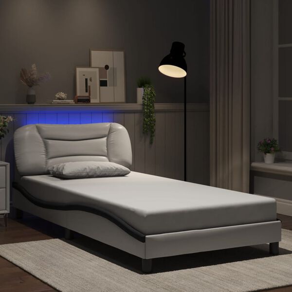vidaXL Estrutura de cama com LED sem colch&atilde;o Hvar 100x200cm branco/preto