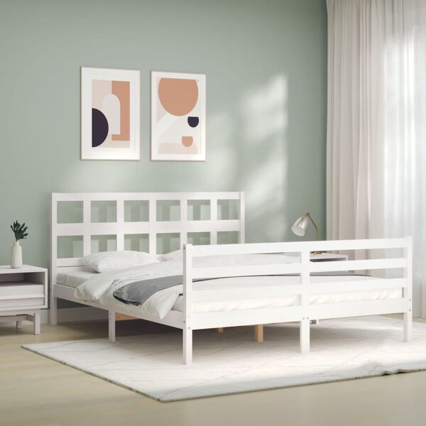 vidaXL Estrutura de cama com cabeceira 160x200 cm madeira maci&ccedil;a