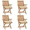 vidaXL Cadeiras de jardim dobr&aacute;veis c/ almofad&otilde;es 4 pcs teca maci&ccedil;a