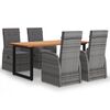 vidaXL 5 pcs conjunto jantar p/ jardim c/ almofad&otilde;es vime PE cinzento