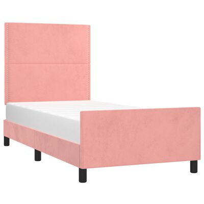 vidaXL Estrutura de cama c/ cabeceira 100x200 cm veludo rosa