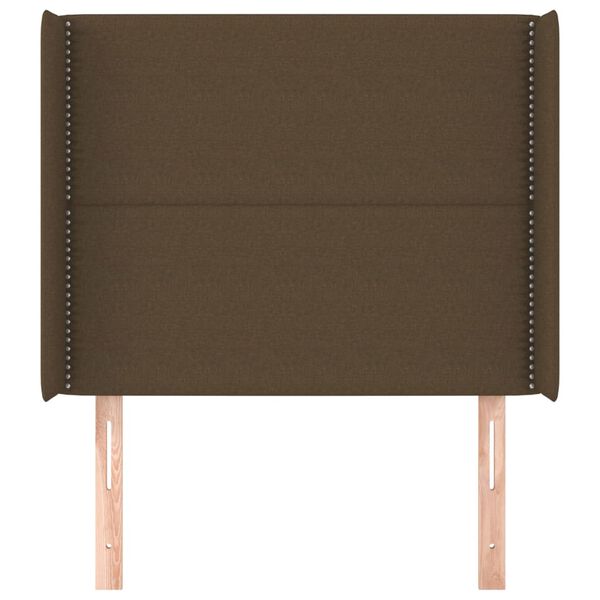 vidaXL Cabeceira cama c/ abas tecido 103x16x118/128 cm castanho-escuro