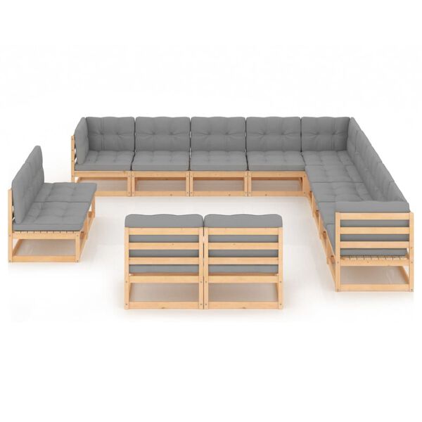 vidaXL 13 pcs conjunto lounge de jardim c/ almofad&otilde;es pinho maci&ccedil;o