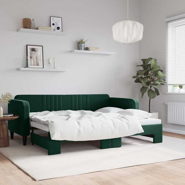vidaXL Sof&aacute;-cama com gavet&atilde;o 80x200 cm veludo verde-escuro