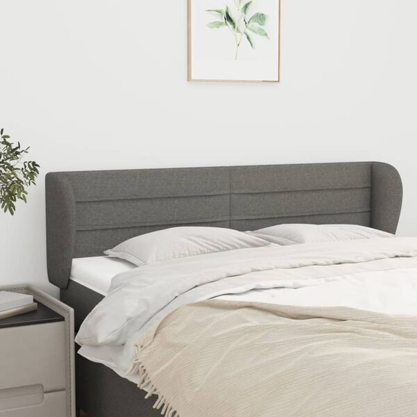 vidaXL Cabeceira de cama c/ abas tecido 147x23x78/88cm cinzento-escuro
