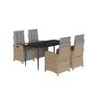 vidaXL 5 pcs conjunto de jantar p/ jardim com almofad&otilde;es vime PE bege