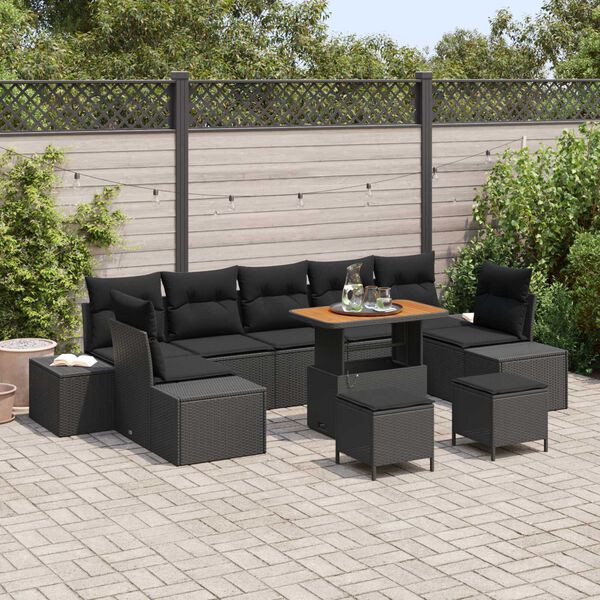 vidaXL Conjunto de Sof&aacute; de Jardim 10 pcs Preto Rattan Sint&eacute;tico