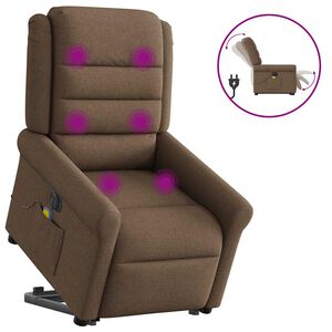 vidaXL Poltrona el&eacute;trica elevat&oacute;ria massagens tecido castanho