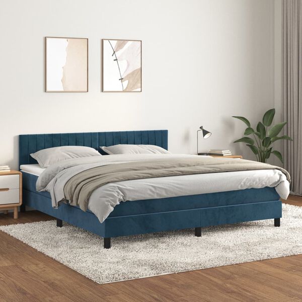 vidaXL Cama com molas/colch&atilde;o 180x200 cm veludo azul-escuro