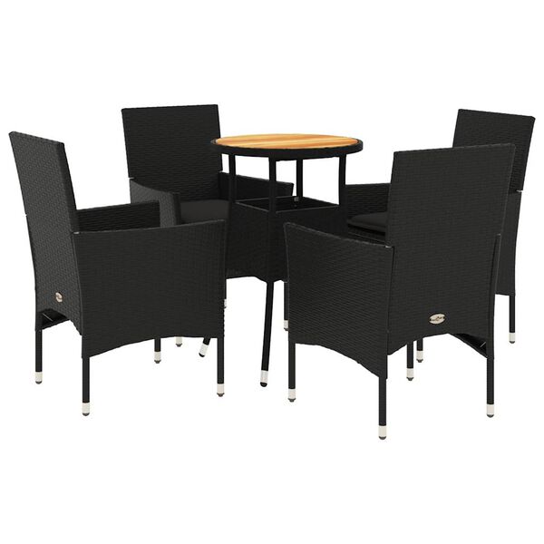 vidaXL 5 pcs conjunto jantar jardim c/ almofad&otilde;es vime PE/ac&aacute;cia preto