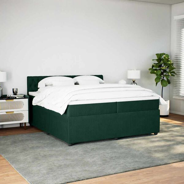 vidaXL Cama com molas/colch&atilde;o 200x200 cm veludo verde-escuro