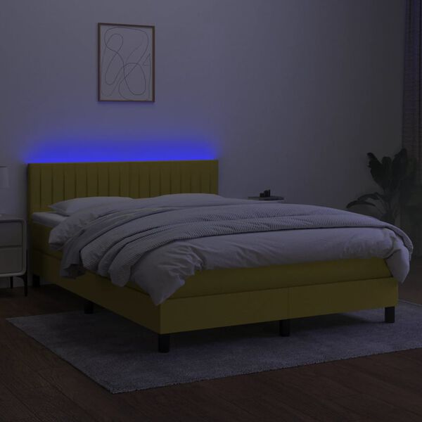 vidaXL Cama box spring c/ colch&atilde;o e LED 140x200 cm tecido azul