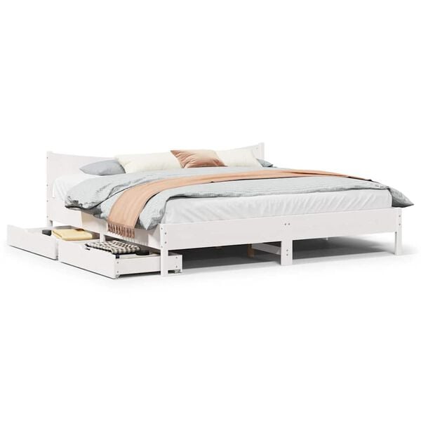 vidaXL Estrutura de cama c/ gavetas 180x200 cm pinho maci&ccedil;a branco