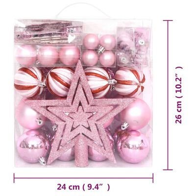 vidaXL 65 pcs conjunto de enfeites de Natal rosa/vermelho/branco