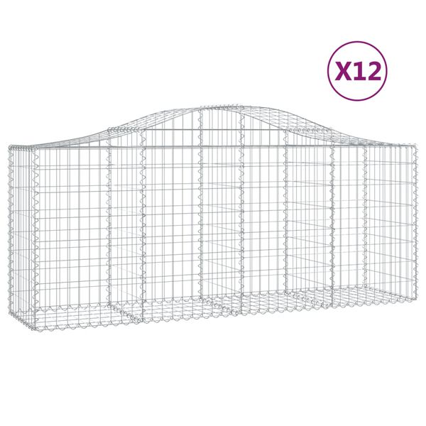 vidaXL Cestos gabi&atilde;o arqueados 12pcs 200x50x80/100cm ferro galvanizado