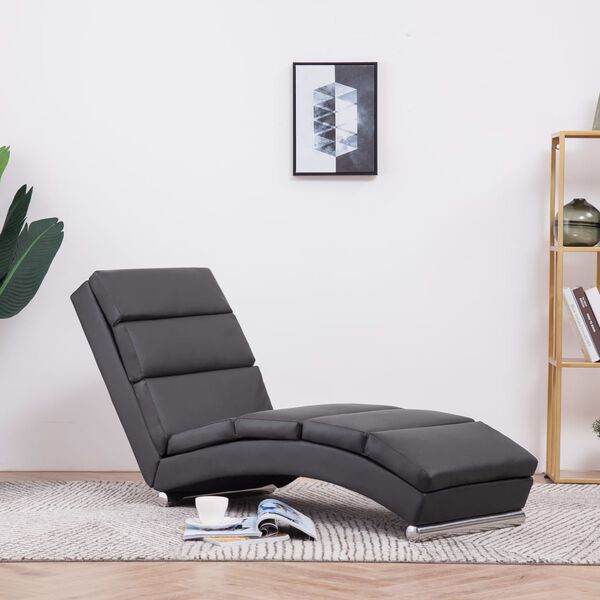 vidaXL Chaise longue couro artificial cinzento