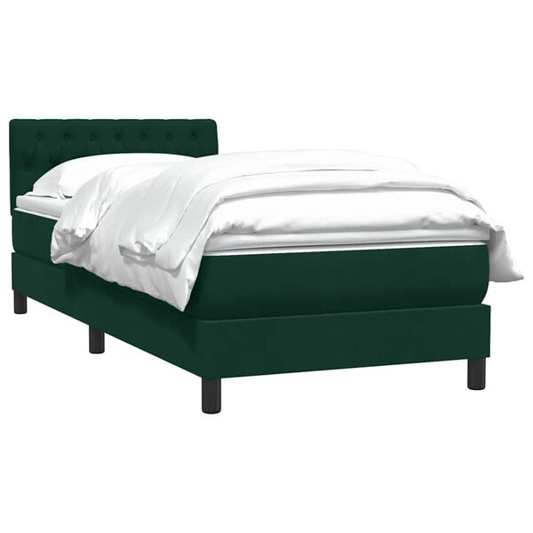 vidaXL Cama com molas/colch&atilde;o 100x220 cm veludo verde-escuro
