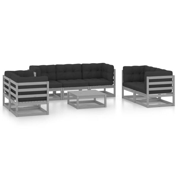 vidaXL 8 pcs conjunto lounge de jardim c/ almofad&otilde;es pinho maci&ccedil;o