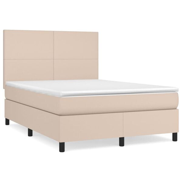 vidaXL Cama com molas/colch&atilde;o 140x190 cm couro artificial cappuccino