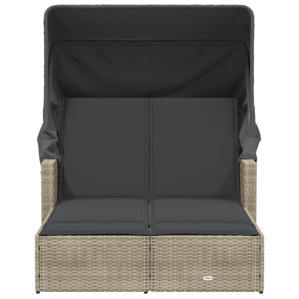 vidaXL Espregui&ccedil;adeira dupla c/ toldo e almofad&otilde;es vime PE cinza-claro