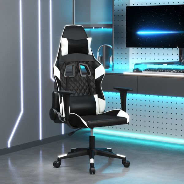 vidaXL Cadeira gaming couro artificial preto e branco