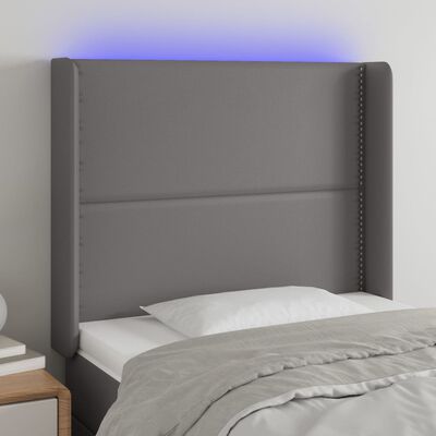 vidaXL Cabeceira cama c/ LED couro artif. 103x16x118/128 cm cinzento