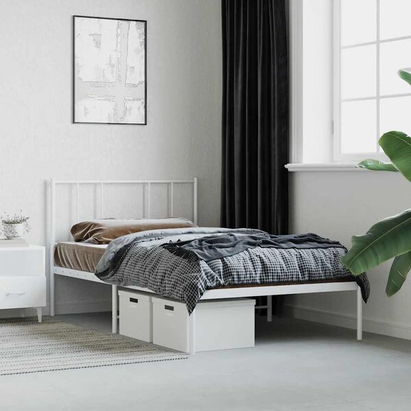 vidaXL Estrutura de cama sem colch&atilde;o com cabeceira 75x190 cm branco