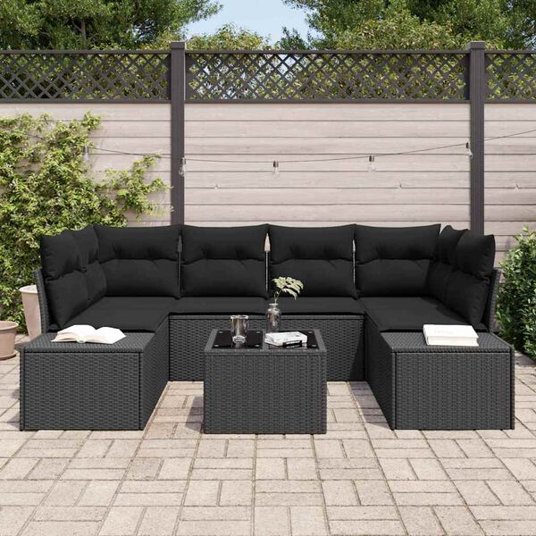 vidaXL Conjunto de Sof&aacute; de Jardim com almofada 8 pcs Preto vime PE