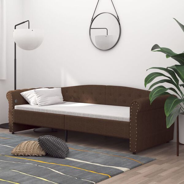 vidaXL Sof&aacute;-cama c/ sa&iacute;da USB 90x200 cm tecido castanho