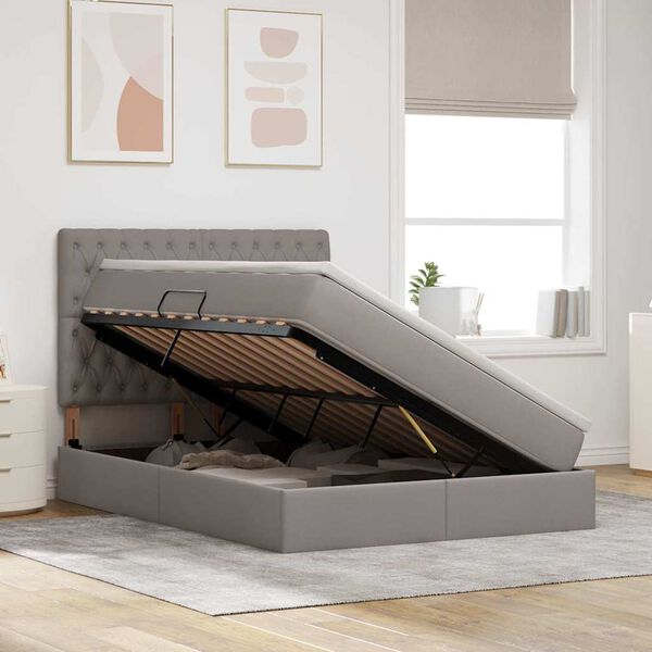 vidaXL Cama com arruma&ccedil;&atilde;o e LED Cinzento-acastanhado 140 x 200 cm