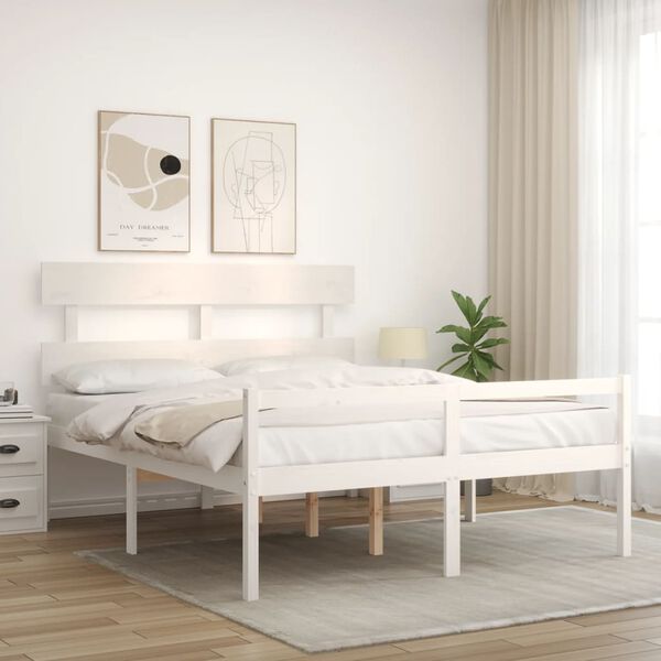 vidaXL Cama para idosos com cabeceira 160x200 cm madeira maci&ccedil;a branco