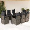 vidaXL 9 pcs conjunto de jantar p/ jardim c/ almofad&otilde;es vime PE cinza