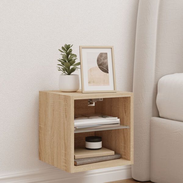 vidaXL M&oacute;vel de parede p/ TV c/ luzes LED 30x28,5x30cm carvalho sonoma