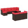 vidaXL Conjunto de sof&aacute; de jardim com 10 pe&ccedil;as e almofadas em rattan sint&eacute;tico marrom