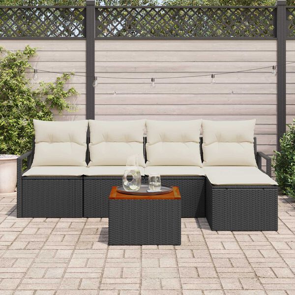 vidaXL Conjunto de Sof&aacute; de Jardim 6 pcs Preto e branco