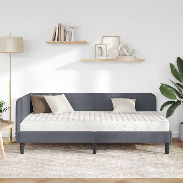 vidaXL Estrutura de Cama de Canto Cinza Escuro 100 x 200 cm Veludo