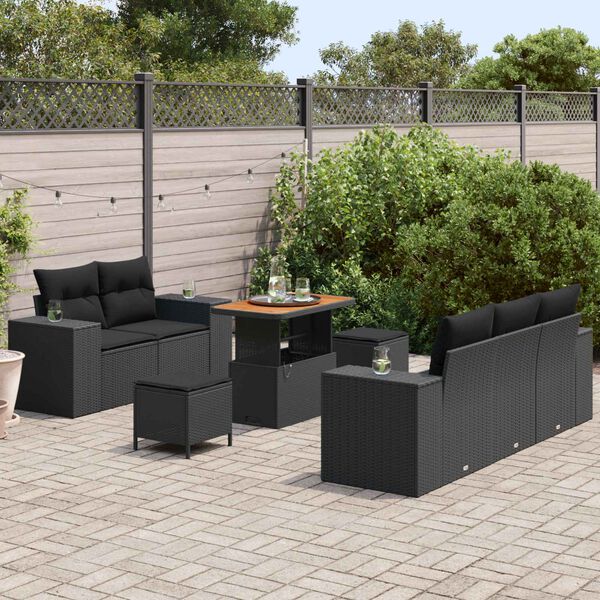 vidaXL Conjunto de Sof&aacute; de Jardim 8 pcs Preto vime PE