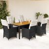 vidaXL 7 pcs conjunto de jantar p/ jardim c/ almofad&otilde;es vime PE preto