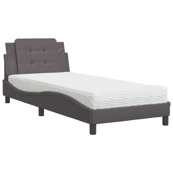 vidaXL Estrutura de cama sem colch&atilde;o Zadar 100x200 cm couro artificial cinzento