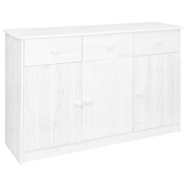vidaXL Aparador 3 gavetas 113x35x73 cm madeira de pinho maci&ccedil;a branco
