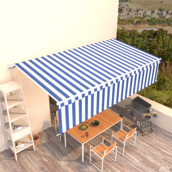 vidaXL Toldo retrátil manual com estore 6x3 m azul e branco