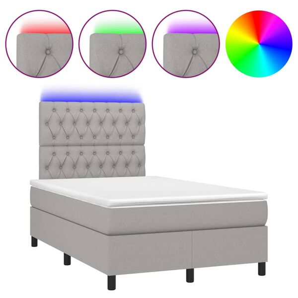 vidaXL Cama box spring c/ colch&atilde;o e LED 120x200 cm tecido cinza-claro