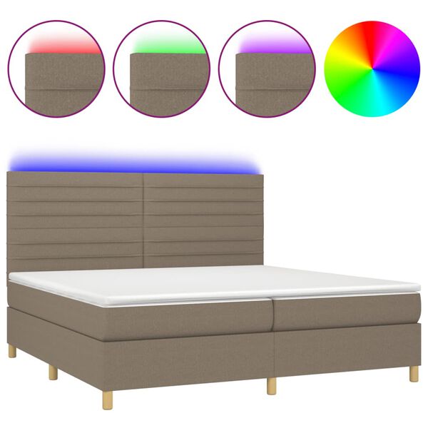 vidaXL Cama box spring colch&atilde;o/LED 200x200cm tecido cinza-acastanhado