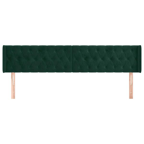 vidaXL Cabeceira de cama c/ abas veludo 203x16x78/88cm verde-escuro