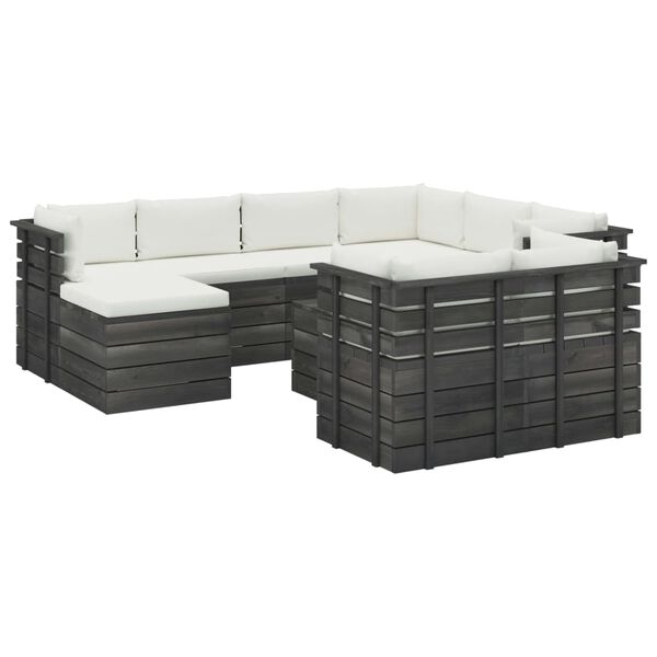 vidaXL 10 pcs conjunto lounge de paletes com almofad&otilde;es pinho maci&ccedil;o