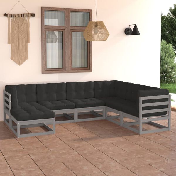 vidaXL 7 pcs conjunto lounge de jardim c/ almofad&otilde;es pinho maci&ccedil;o