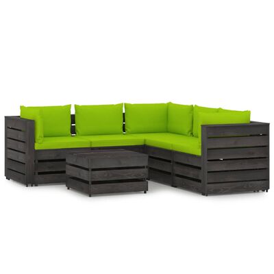 vidaXL 6 pcs conj. lounge jardim + almofadões madeira impreg. cinzento