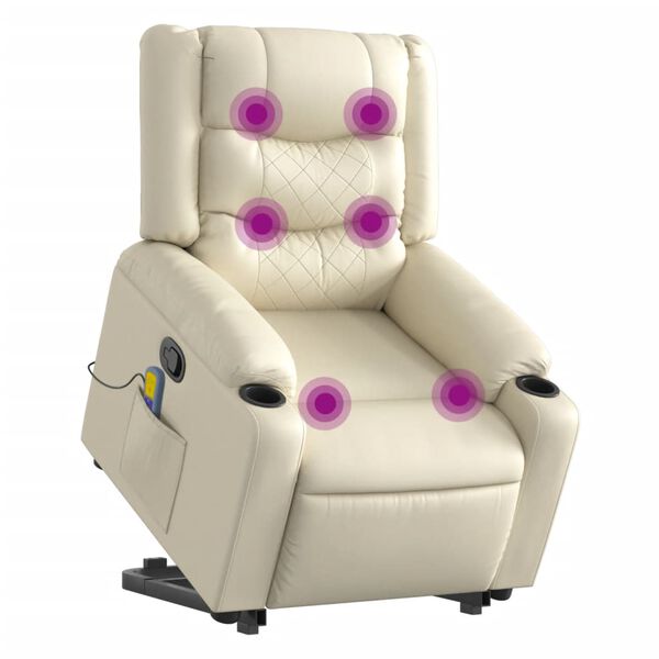 vidaXL Poltrona reclin&aacute;vel de massagens couro artificial cor creme