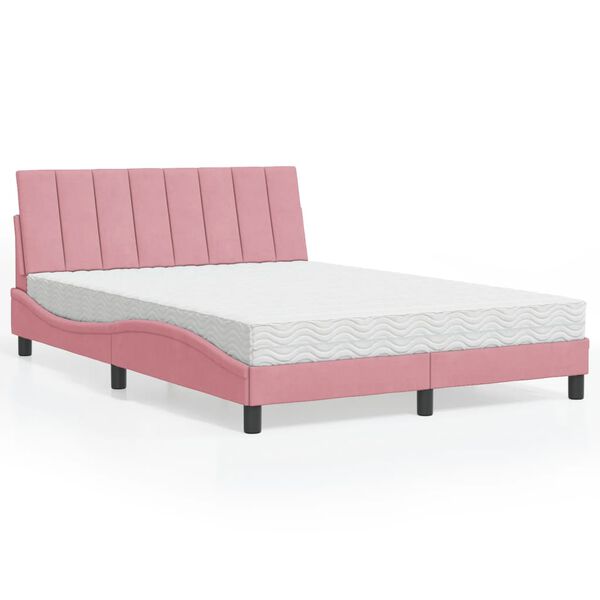 vidaXL Cama com colch&atilde;o Hanko 140x190 cm veludo rosa