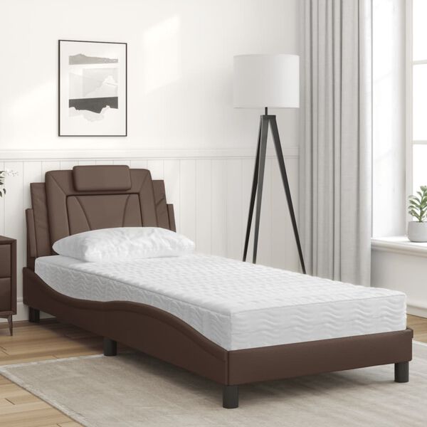 vidaXL Cama Viana com colch&atilde;o 90x200 cm couro artificial castanho